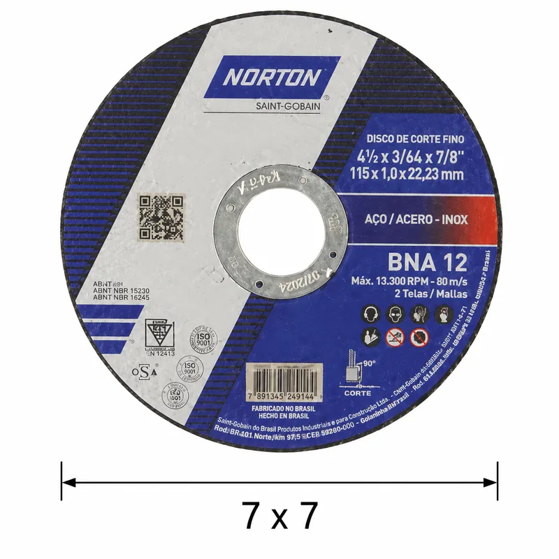 Disco De Corte Plano Fino Norton 7 X 7/8 T41 Bna12 — vista 3