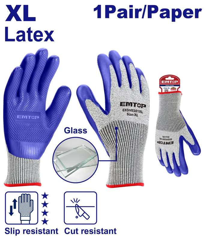 Guantes De Trabajo Latex Anti-Corte Size Xl Emtop (Paq.12/1) 12 Und — vista 2