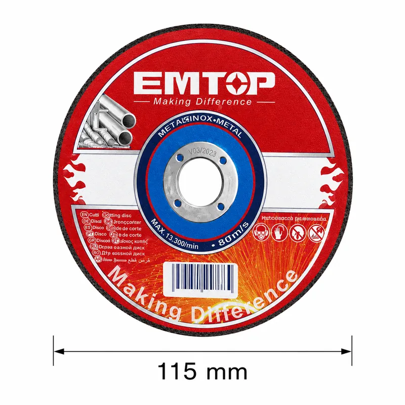 Disco Abrasivo Corte 115mm(4 1/2") X 1.2mm(3/64") X 22.2mm(7/8") C/Plano E Inox Emtop (Paq.de 25) — vista 3