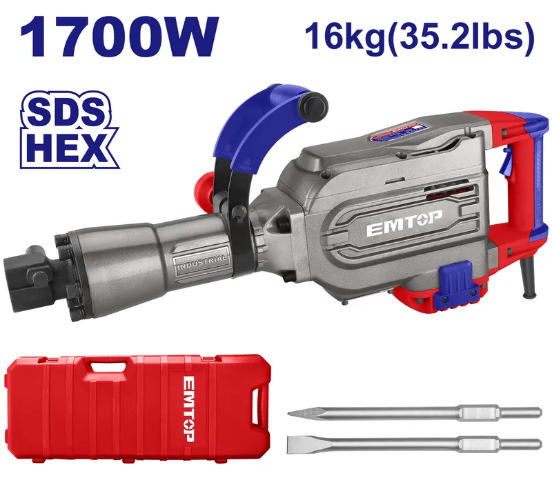 Demoledor Hex 1-1/8 1700w 45j 16kg 1400bpm Con 2 Cincelesá Emtop