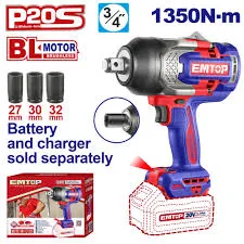 Llave De Impacto Inalambrico 3/4 20v (No Incluye Bateria) Emtop 1350 Nm — vista 2