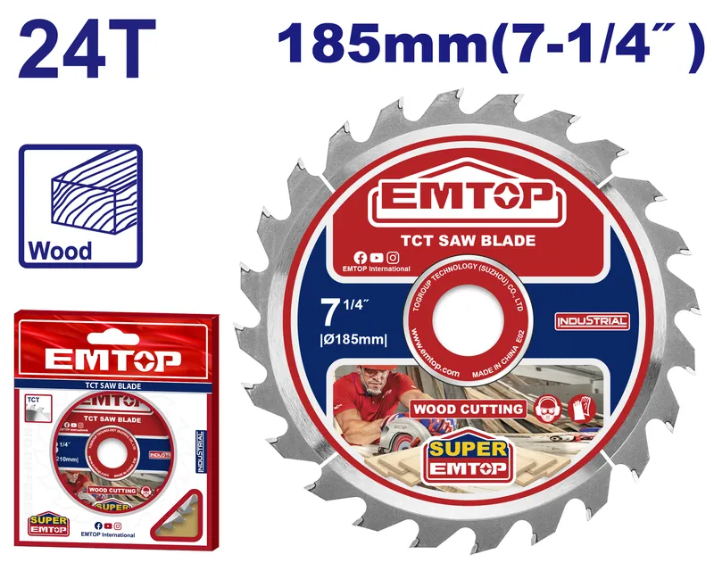 Disco De Corte Para Madera 185mm (7-1/4) 24 Dientes Emtop (Set 2/1) — vista 2