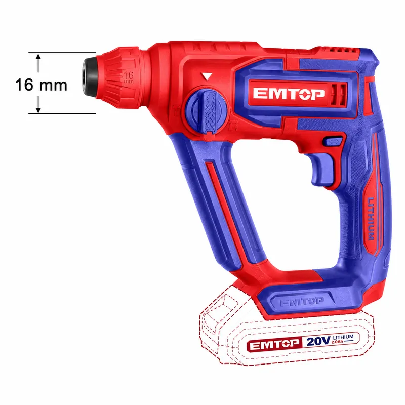 Taladro Rotomartillo Inalambrico 20v 16mm (5/8) (No Incluye Bateria/Cargador) Emtop — vista 4